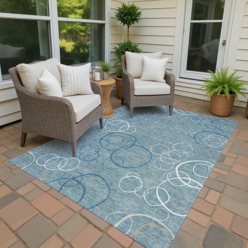 Machine Washable Indoor/ Outdoor Contemporary Nexus Chantille Rug - Teal - 8' x 10'