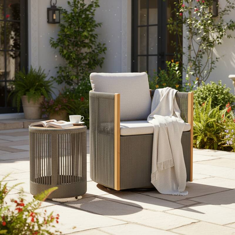 Christopher Knight Home - Orsini Outdoor Acacia Wood Dining Set with 180° Swivel Chairs & 15.00" Round Side Table