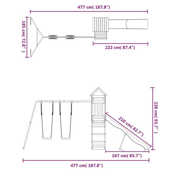 dimension image slide 1 of 2, vidaXL Swing Set Outdoor Backyard Wooden Playground Equipment for Kids Age 3-8