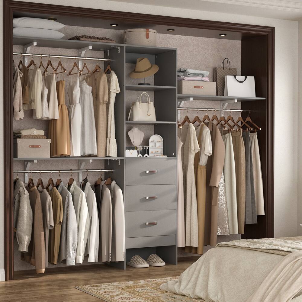 Navada 120'' Adjustable Closet Organizer with Drawers, Closet System with DIY Shelves for Reach-in and Walk-in Closet