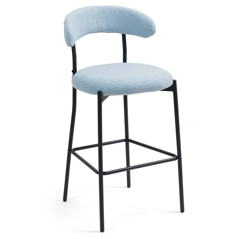 26'' Counter Height Bar Stools Teddy Fabric Cover Kitchen Island Counter Bar Stool with Black Powder Coating Base and Footrest