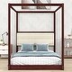 preview thumbnail 1 of 7, Queen Size Wooden Canopy Platform Bed with Upholstered Headboard Espresso