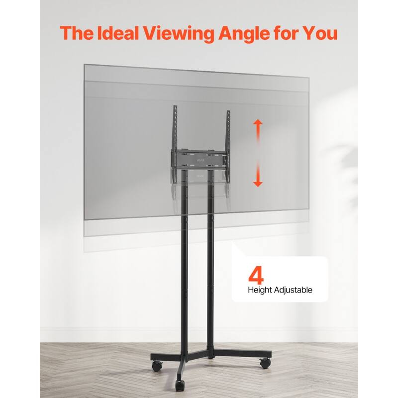 Rolling TV Stand for 32-65 Inch Screens, Adjustable Height Mobile Cart - 27.36 x 18.11 x (53.35 ~60.63) in