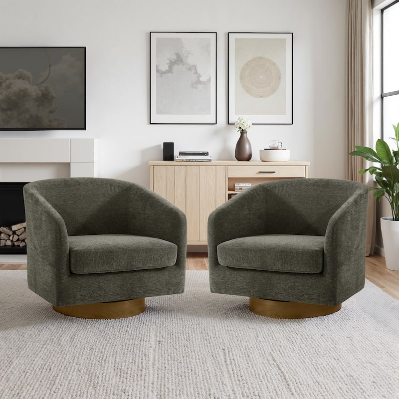 2 Set Modern Wide Round Swivel Accent Barrel Chairs