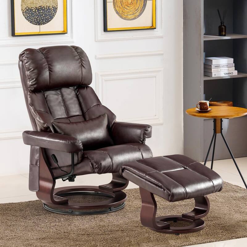 MCombo Recliner Chair with Ottoman Vibration Massag Faux Leather 9068 - Dark Brown