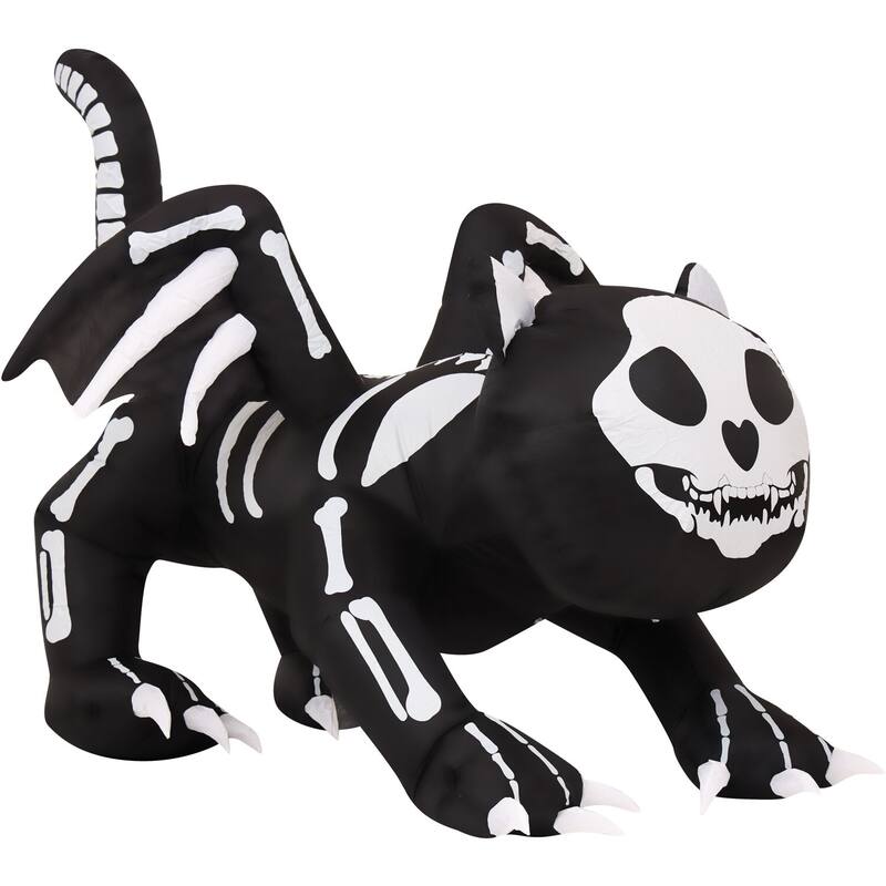 Haunted Hill Farm 5.9-Ft. Wide Prelit Inflatable Skeleton Cat with Wings