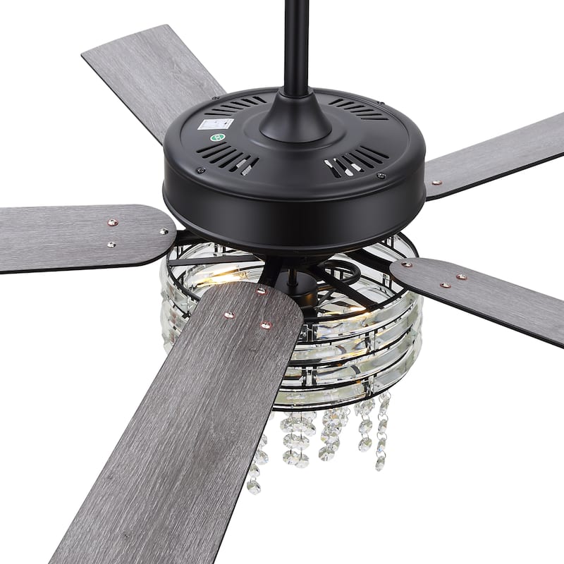 52-inch Reversible 5-Blade Crystal Caged Ceiling Fan with Remote and Light Kit