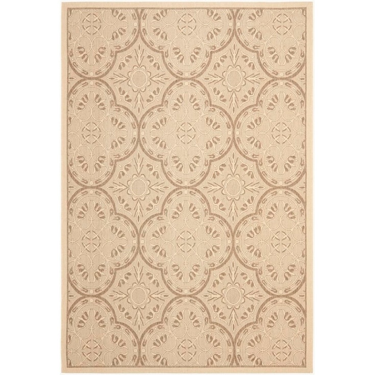 SAFAVIEH Courtyard Scarlett Quatrefoil Indoor/ Outdoor Waterproof Patio Backyard Rug - Cream/Light Chocolate - 6'7" x 9'6"