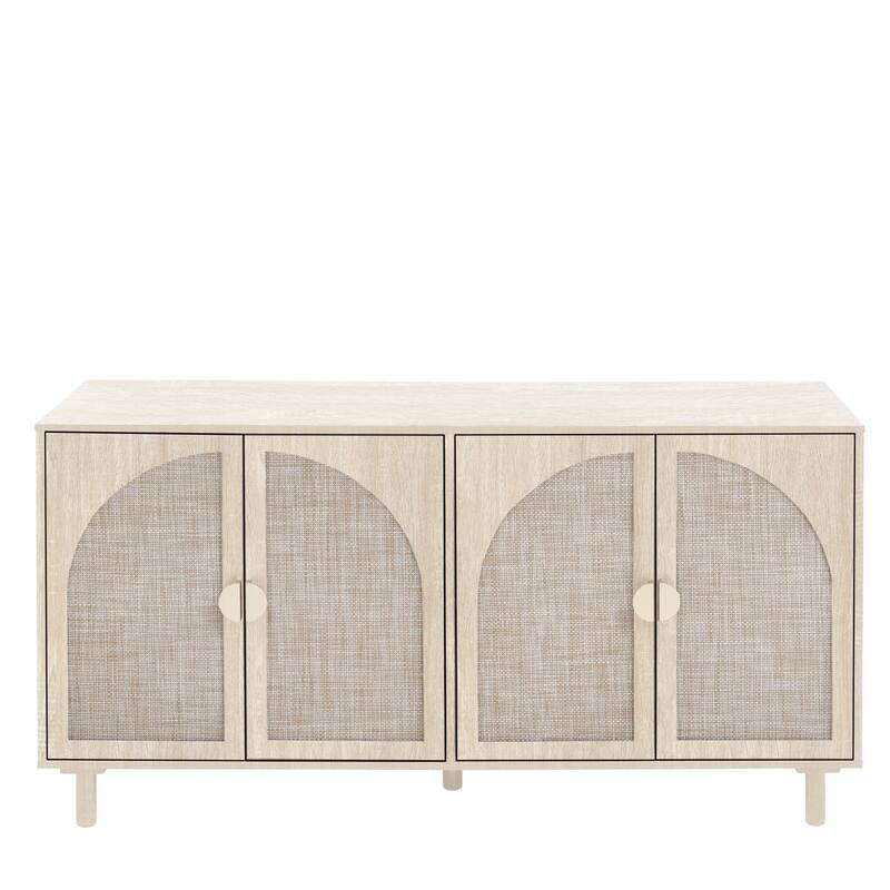 Engineered Rattan Buffet Sideboard Accent Storage Cabinet, Natural