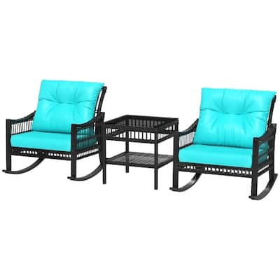 3 Piece PE Rattan Outdoor Patio Set with Rocker Chairs and Table