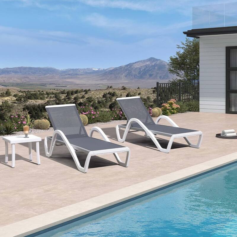 PURPLE LEAF Patio Chaise Lounge Chair Outdoor Plastic Textilene Lounger with 6 Adjustable Position for Outside Lawn Poolside