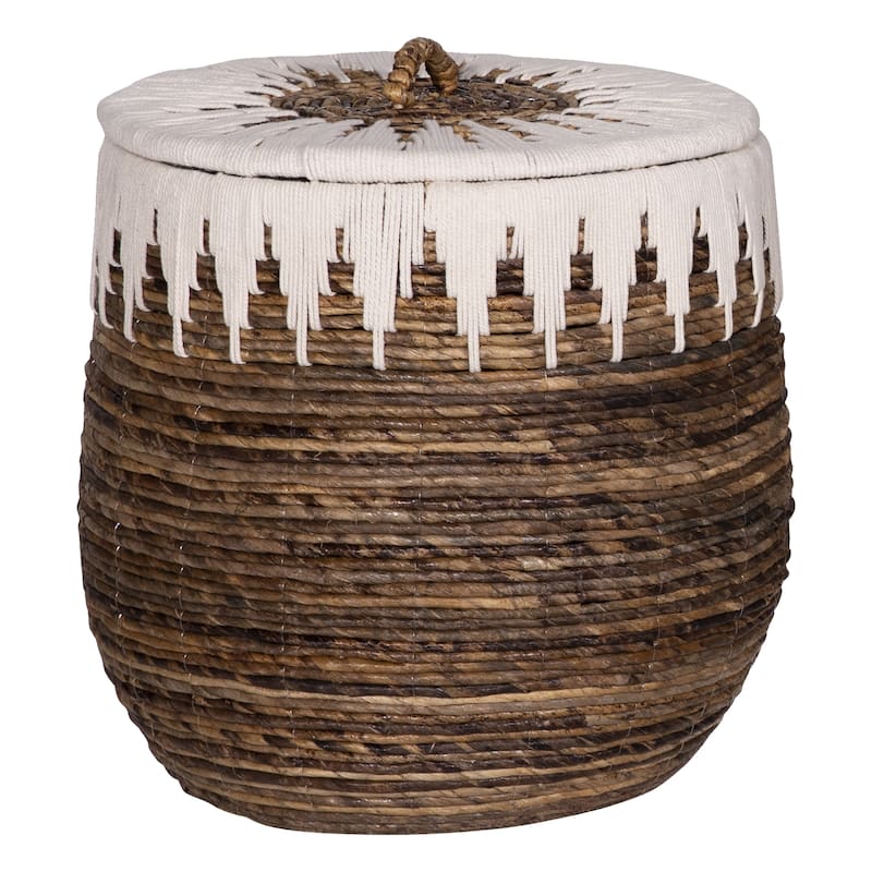 Wieler Hand Woven Banana Leaf and White Cotton Nesting Baskets with Lids