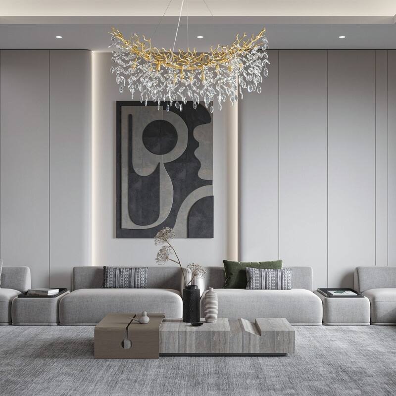 Modern Branch Crystal Linear Chandelier, 1100-1830mm Dining Pendant Light