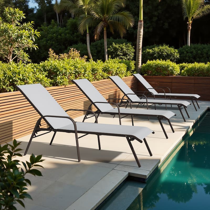 Crestlive Products Outdoor Adjustable Reclining Chaise Lounge Chair with Armrest