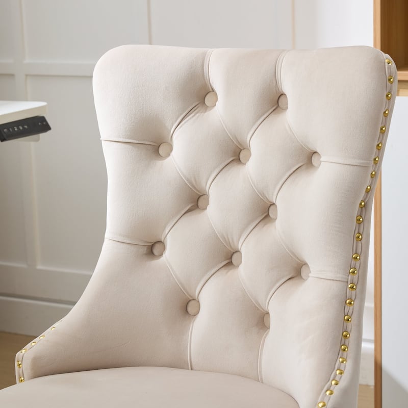Modern Velvet Upholstered Tufted Button Home Office Chair with Golden Metal Base,Adjustable Desk Chair Swivel Office Chair