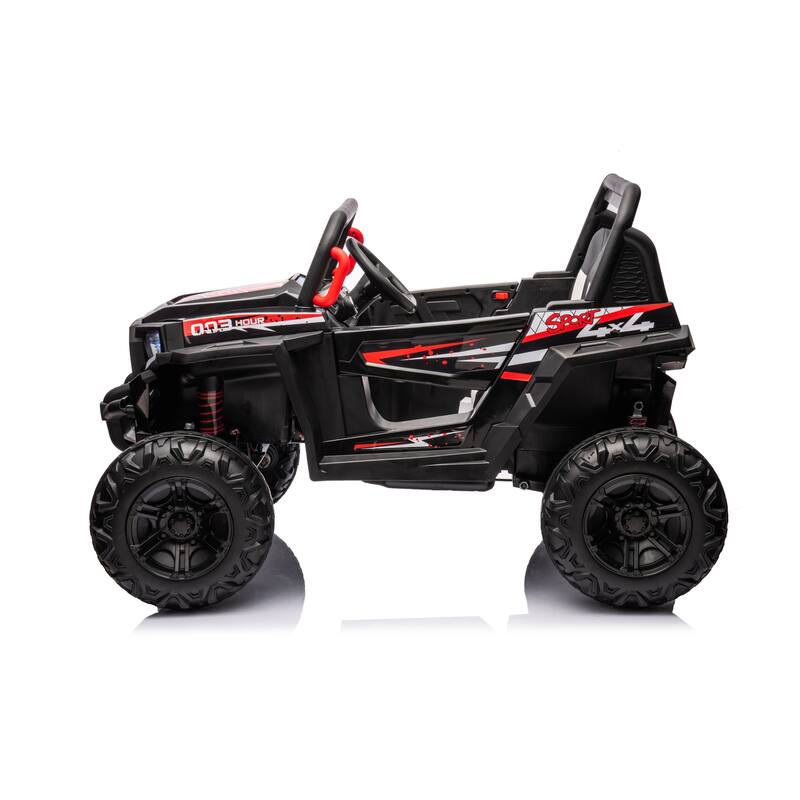 Kids Recreational Vehicle with Light Control, Ride on Off-Road Vehicle with Leather Seats, Black Electric Vehicle Toy for Garden