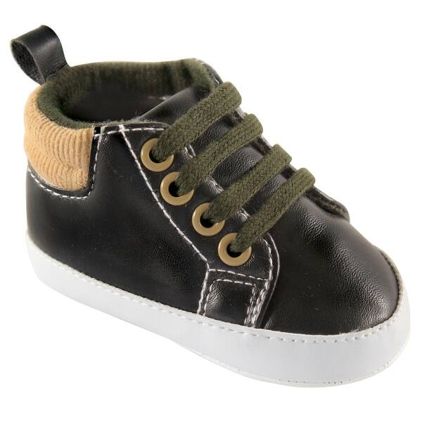 slide 1 of 1, Luvable Friends Baby Boy Crib Shoes, Black High Top 0-6 Months - Black High Top