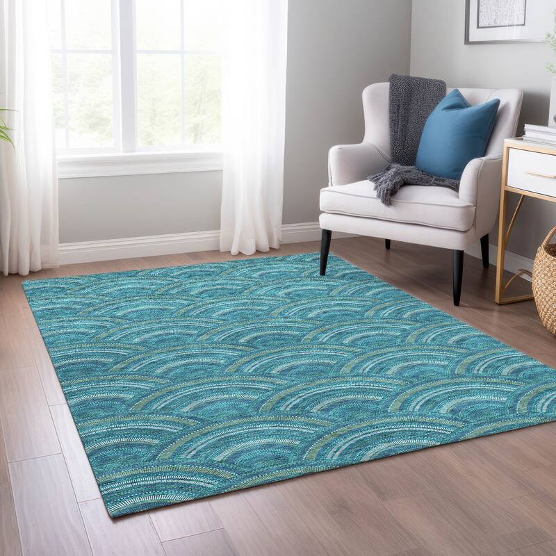Machine Washable Indoor/ Outdoor Modern Mosaic Chantille Rug