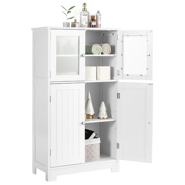 Bathroom Floor Cabinet Freestanding Storage Cabinet with 4 Glass
