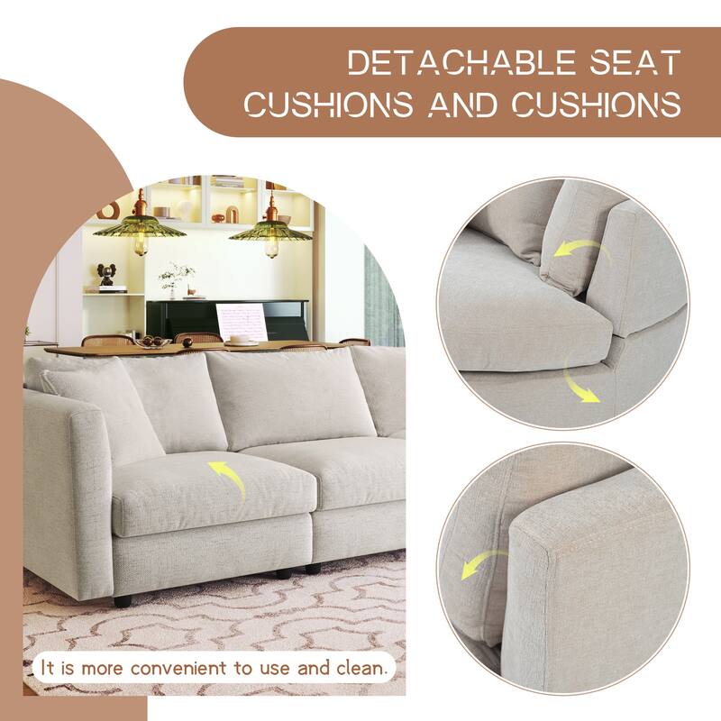 111.4" Polyester Combination Sofa with 3 Pillows, Curved Design and Removable Cushions