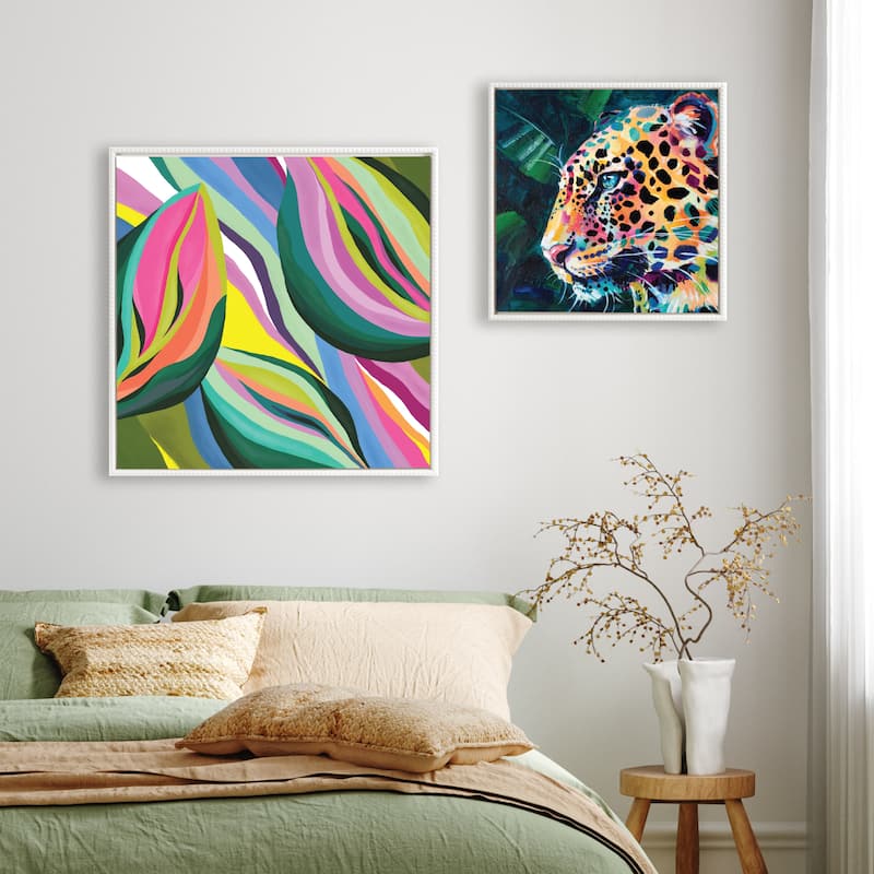 Sylvie Beaded Abstract Colorful Leaves Canvas by Carey Copeland