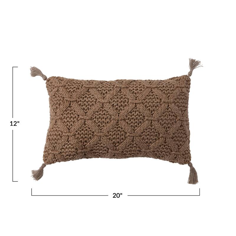 Cotton Slub Lumbar Pillow with Diamond Weave and Tassels - 20.0"L x 12.0"W x 2.0"H
