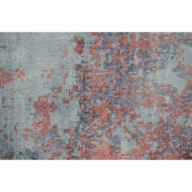 Hand Knotted Oriental Viscose Silk Carpet Modern Abstract Oranges & Rust Abstract Area Rug - 9' 11'' X 6' 4''