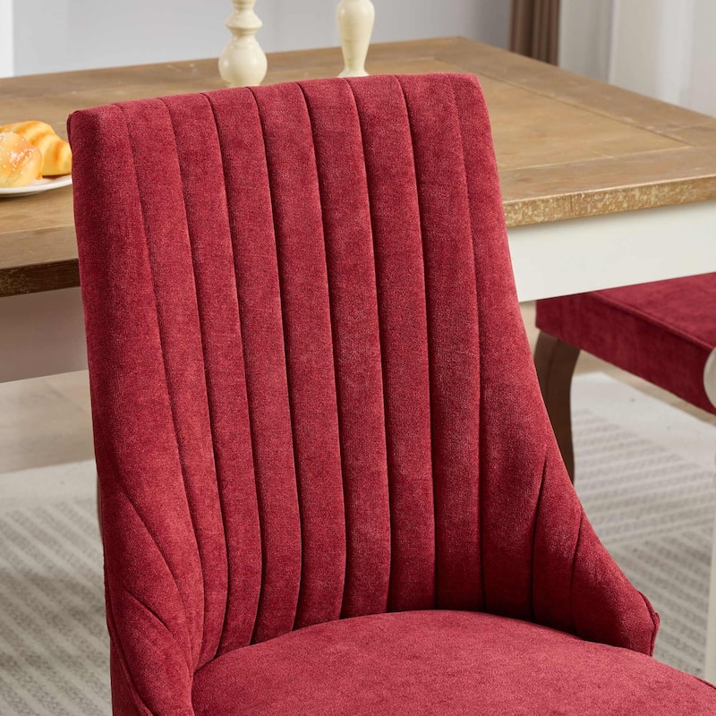 Flocking Linen Upholstered Dining Chairs with Curved Wood Legs, Set of 2