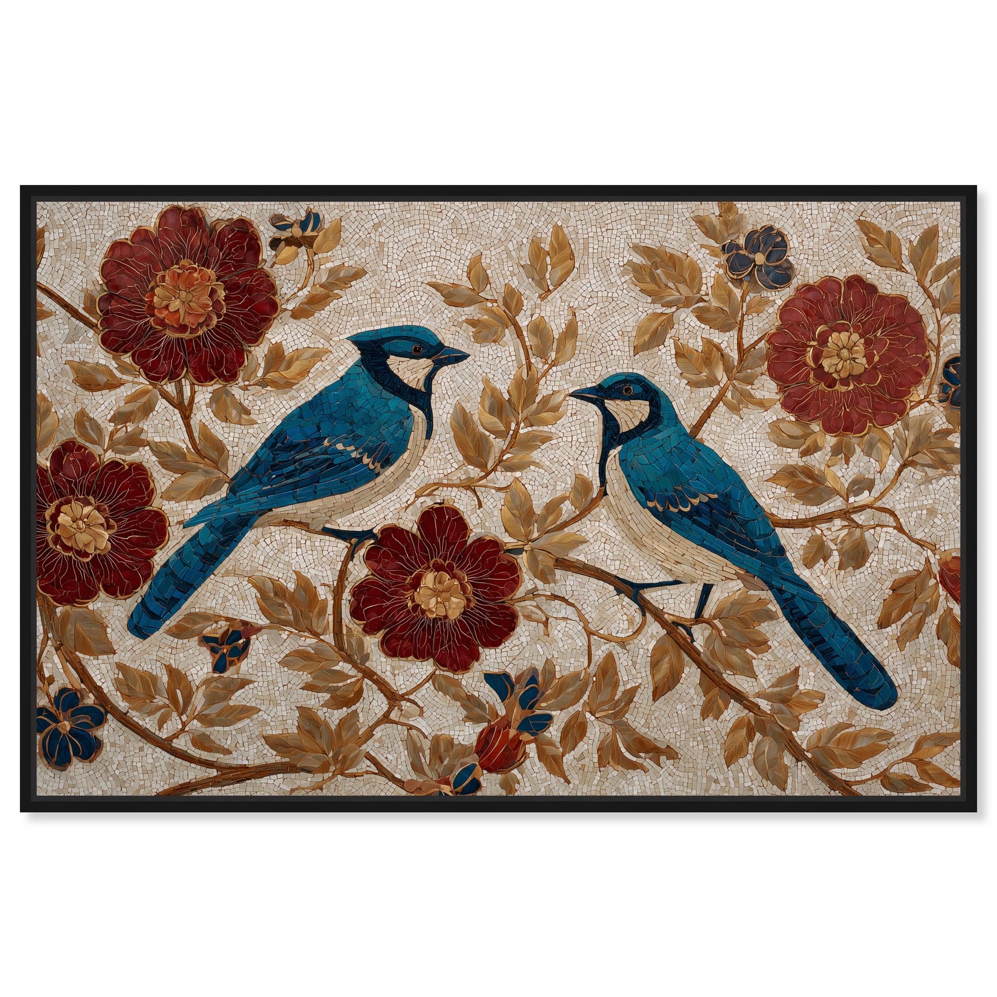 Blue Jays II Vintage Floral Art Framed Canvas Print by Art Remedy