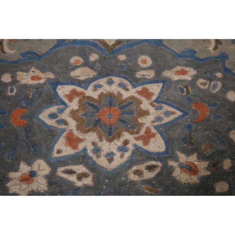 Distressed Tabriz Persian Vintage Area Rug Handmade Grey Wool Carpet - 6'8" x 9'8"