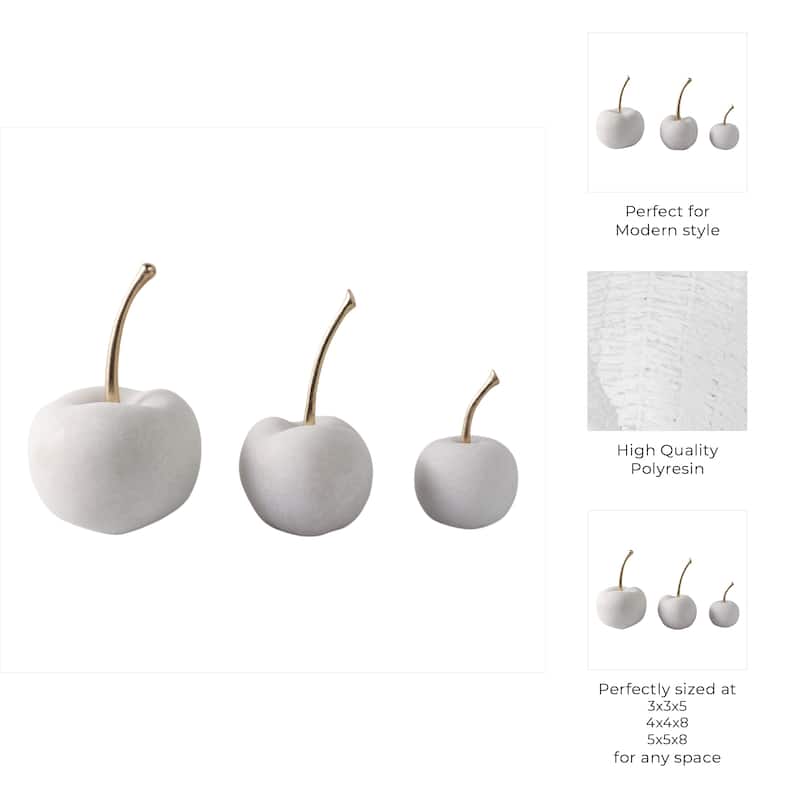 Polyresin Decorative Object Cherry Sculptures (Set of 3) - 8/5" White - 5.25" x 5.25" x 8"