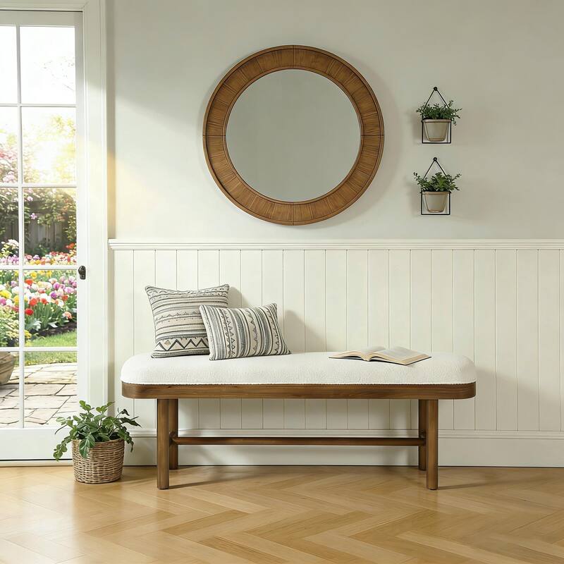 Solid Wood Shoe Bench with Removable Cushion for Entryway
