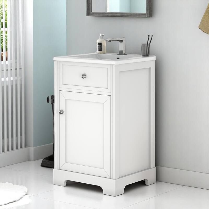 20" Bathroom Vanity with Ceramic Sink, Soft Close Door, Adjustable Shelf, Modern Design - White