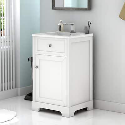 20" Bathroom Vanity with Ceramic Sink, Soft Close Door, Adjustable Shelf, Modern Design