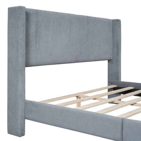 Queen Size Corduroy Upholstered Platform Bed with Metal Legs On Sale Bed Bath Beyond 37566520