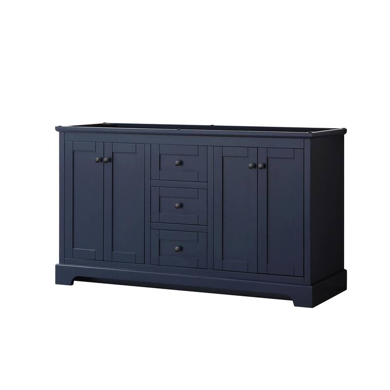 Wyndham Collection Avery 60" Double Free Standing Vanity Cabinet Only - Dark Blue / Matte Black Hardware
