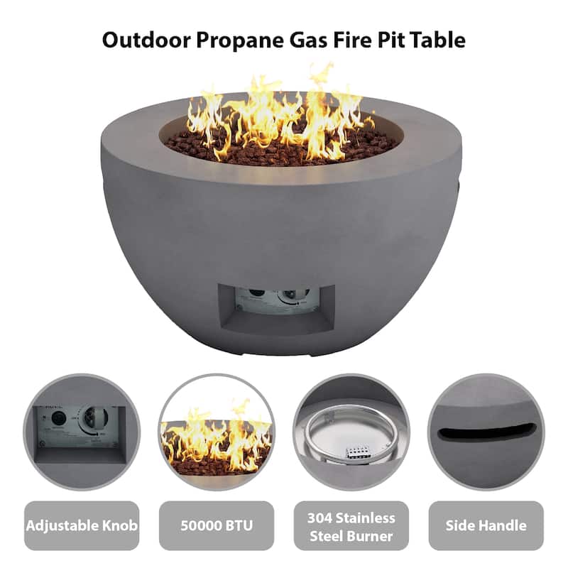 Kante 25"W Round Eco-Friendly Propane Gas Modern Smokeless Bowl Fire Pit Table with Weather Resistant Cover, 50,000 BTU