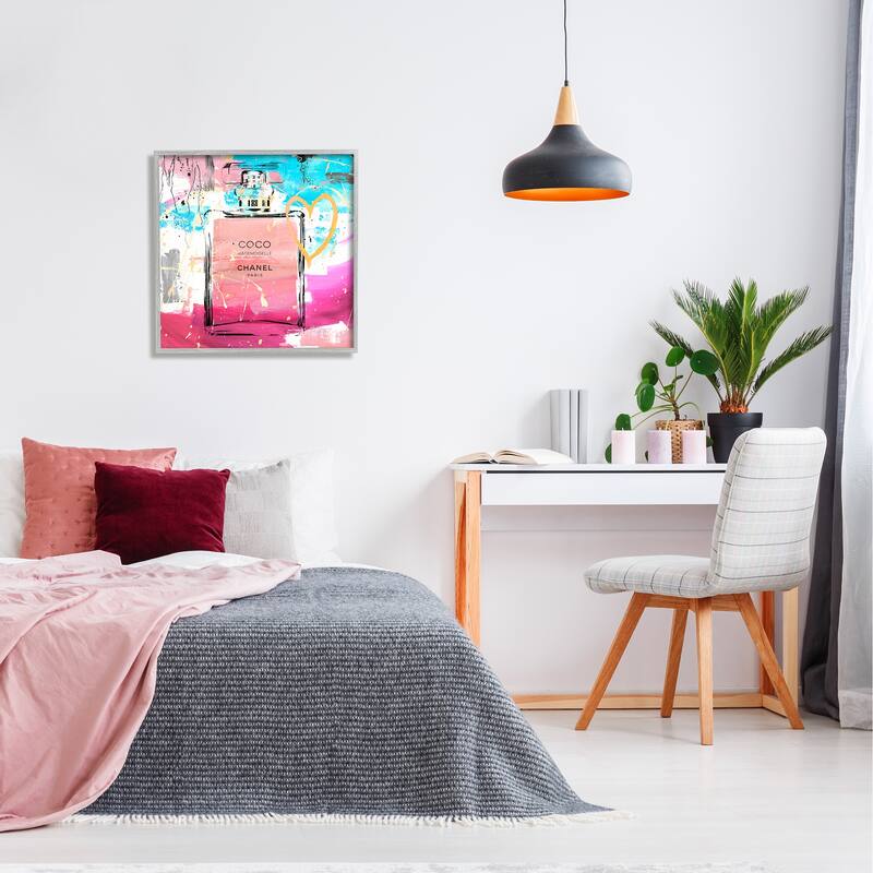 Stupell Pink Perfume with Graffiti Framed Giclee Art Design by Madeline Blake