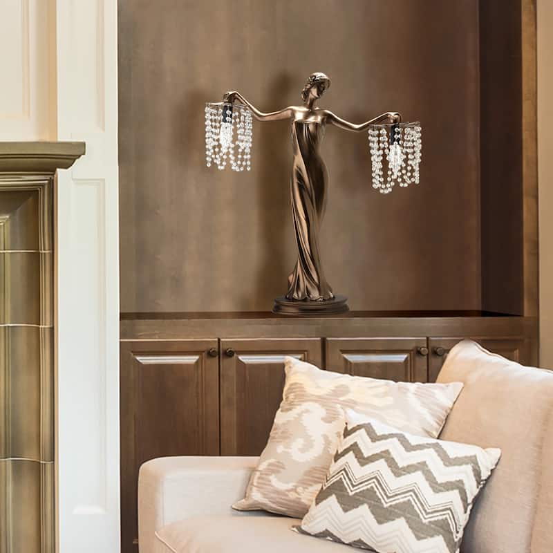 Gracewood Hollow Sansal Bronze/Resin 23.75-inch Grecian Goddess Beaded Table Lamp - 22"L x 7.625"W x 23.75"H