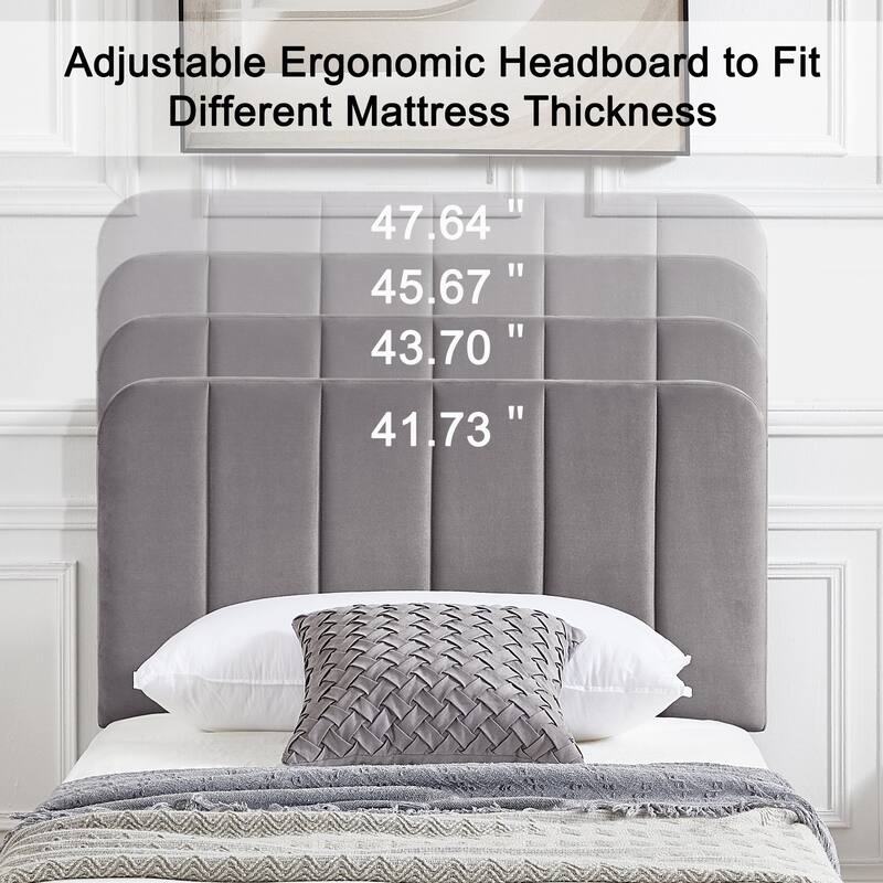 Kids Bed Frame, Height Adjustable Upholstered Bed, Twin Size Bed Set of 2