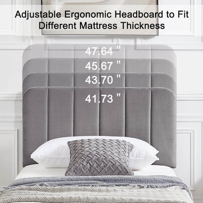 VECELO Velvet Upholstered Bed Frame with Vertical Channel Tufted Headboard, Adjustable Headboard, Wooden Slats Support