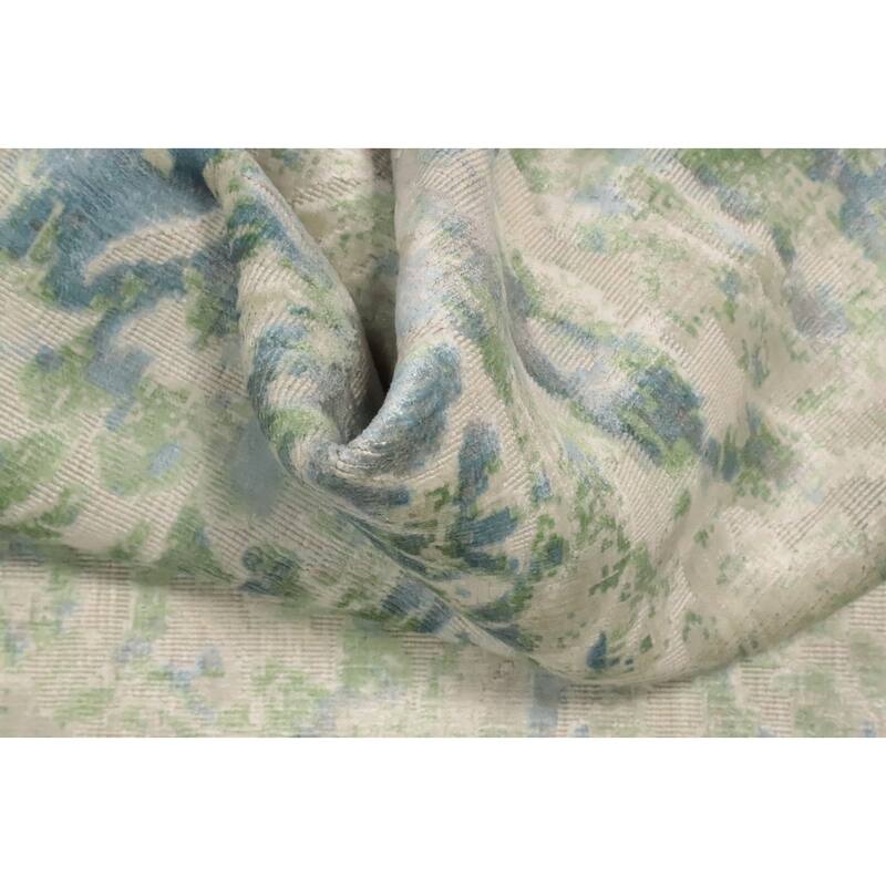Hand Knotted Oriental Viscose Silk Carpet Modern Abstract Green Abstract Area Rug - 6' 4'' X 4' 1''