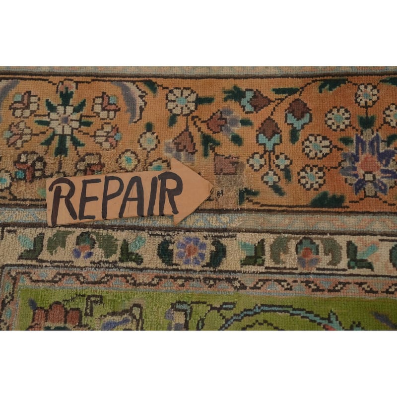 Hand Knotted Oriental 100% Wool Carpet Traditional Floral Navy Blue & Blues Tabriz Area Rug - 10' 9'' X 8' 0''