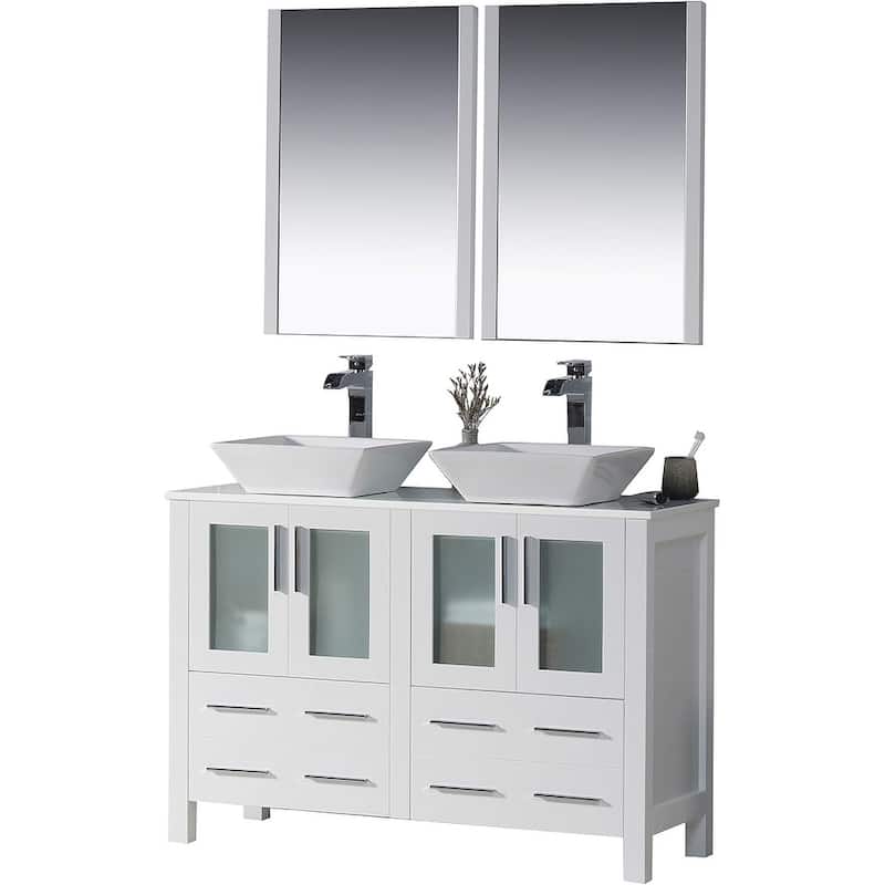 Blossom Sydney 48" Double Bathroom Vanity with Ceramic Sink & Mirrors - Glossy White