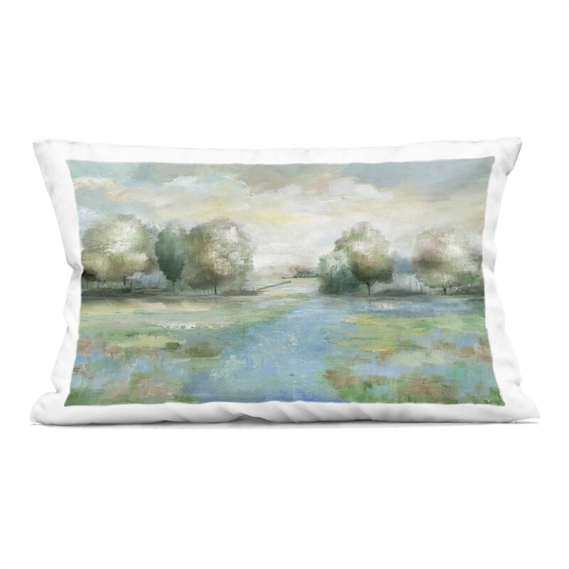 Stupell Abstract Rural Meadow Stream Decorative Printed Throw Pillow Design by Nan - Accent - Polyester - Blue - Single