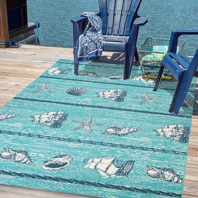 Superior Vintage Nautical Coast Indoor Outdoor Runner or Area Rug
