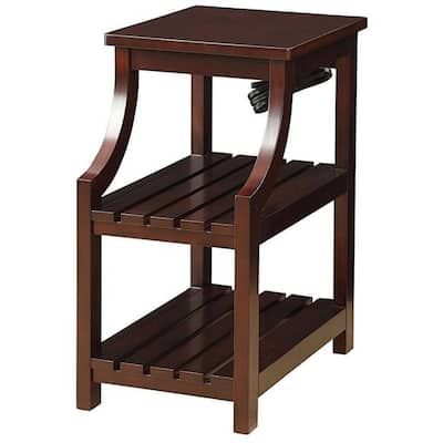 24-Inch Modern Wood Side Table with Shelves and USB Espresso Nightstand for Living Room or Bedroom - 13”L x 20”W x 24”H
