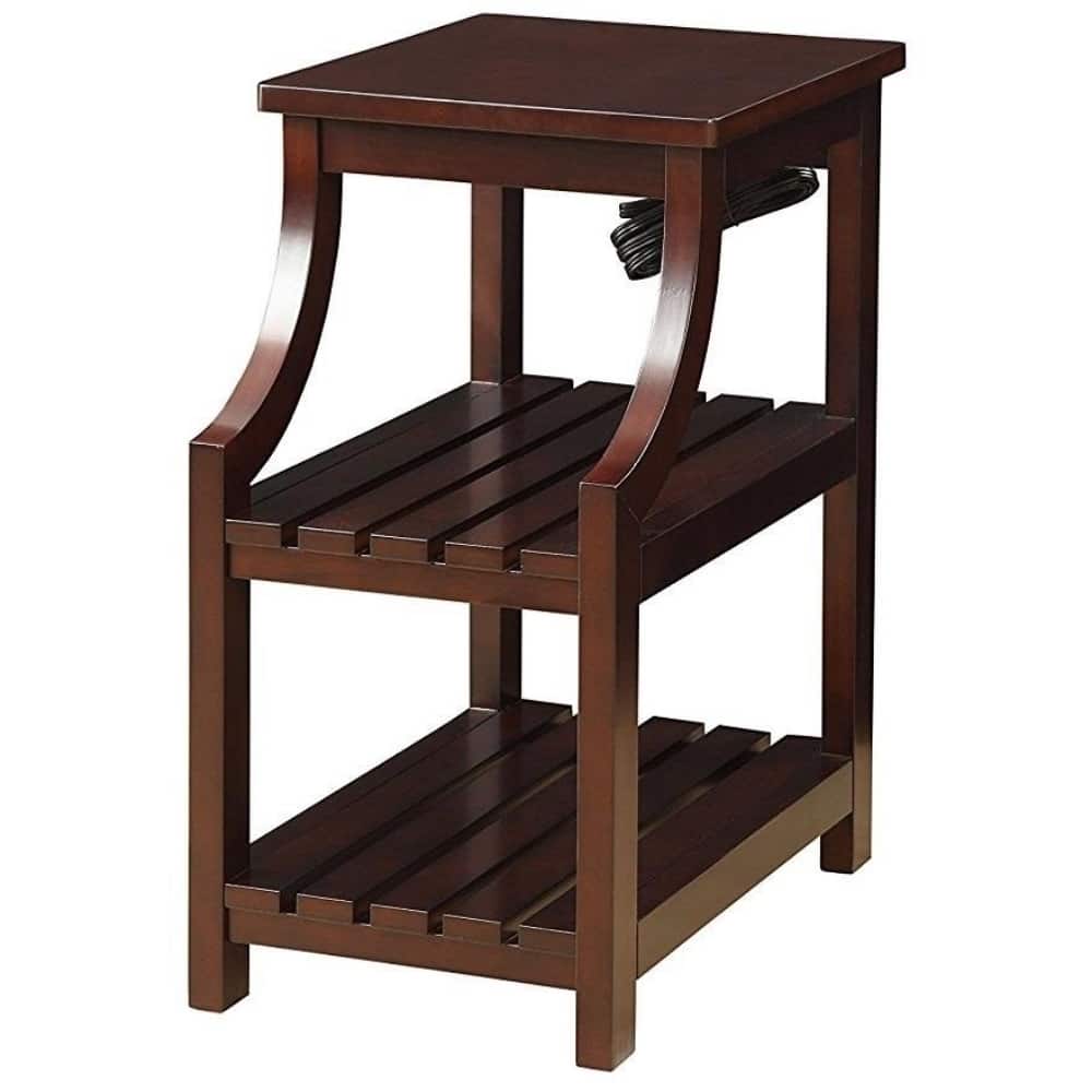 24-Inch Modern Wood Side Table with Shelves and USB Espresso Nightstand for Living Room or Bedroom - 13”L x 20”W x 24”H