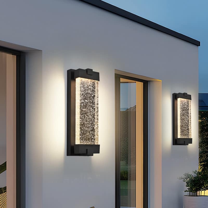 Aluminum Finish Outdoor Wall Light with Bubble Crystal Glass, LED Light Source, Weatherproof Exterior Sconce for Patio(1-pack)