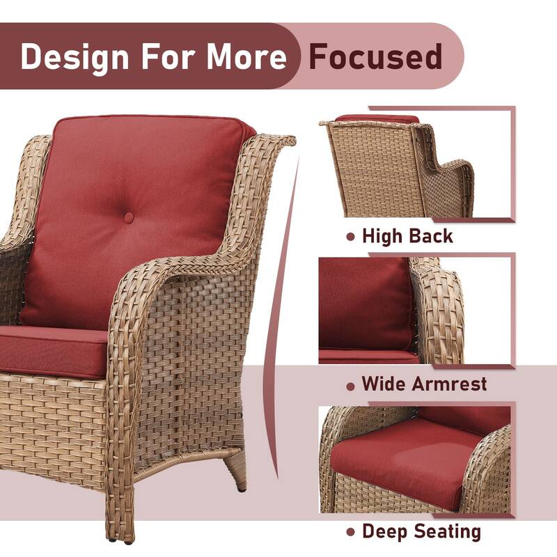 Outdoor Rattan Chair with Coffee Table and Ottoman